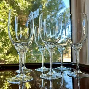 Vintage Twisted Stem Crystal American Cut "Roberto" Water Goblets – Set of 6